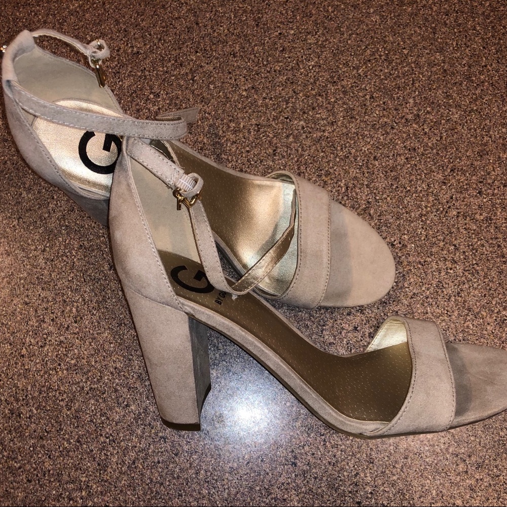 Chunky Nude Suede Heels